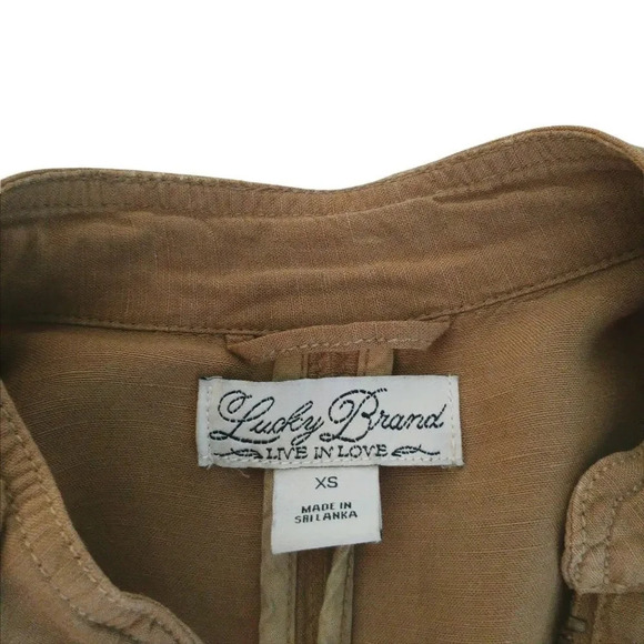Lucky Brand Live in Love Military Style Jacket Linen Khaki Brown XS - Picture 8 of 10